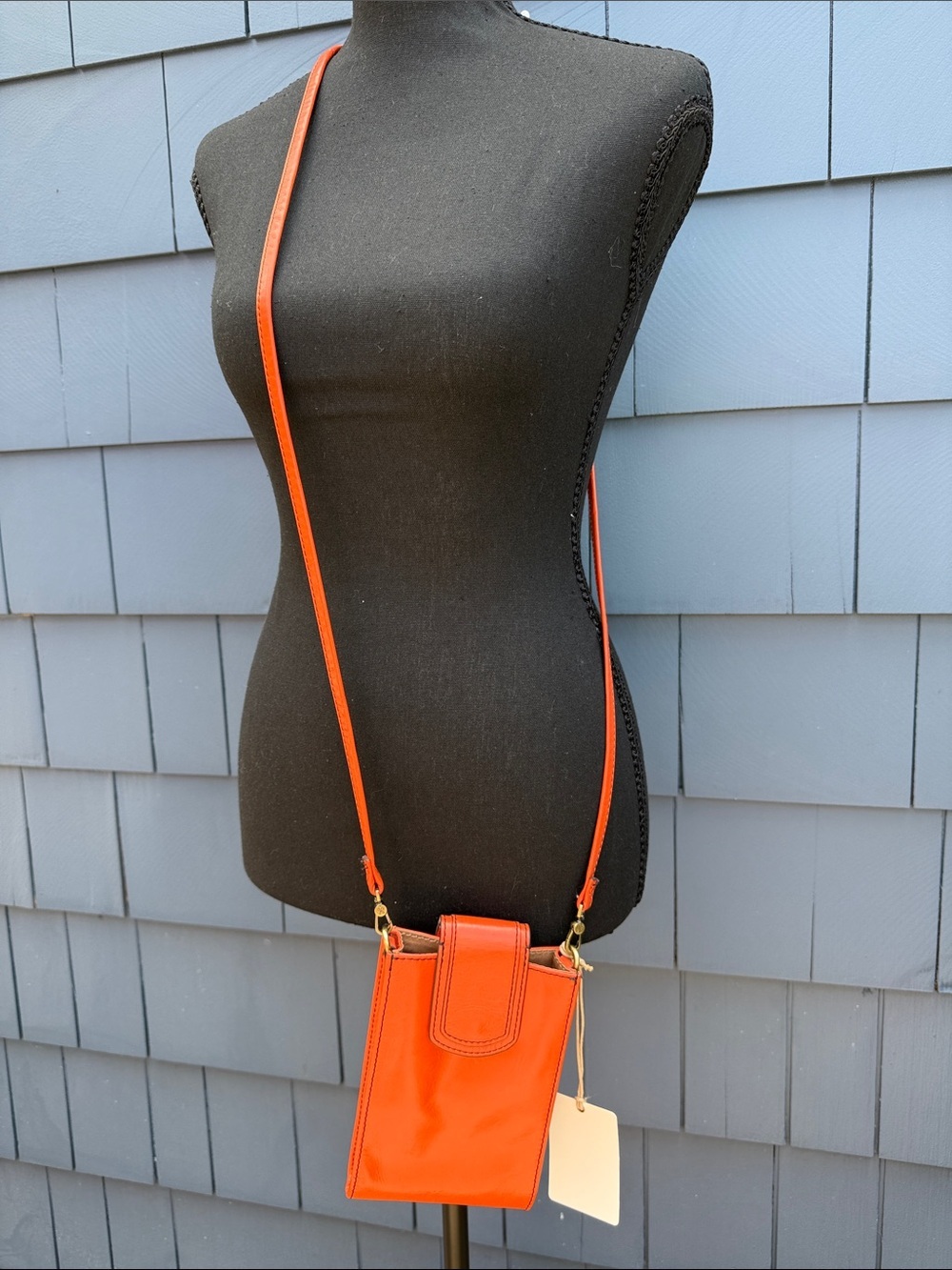 HOBO Orange Leather Crossbody Phone Pouch purse bar bag